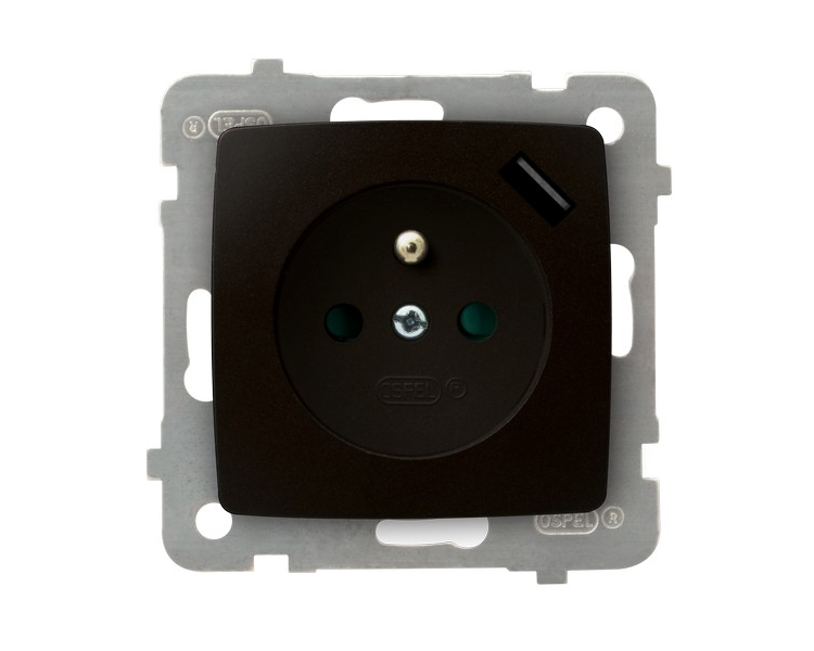 Gniazdo pojedyncze z uziemieniem z przesłonami torów prądowych, z ładowarką USB czekoladowy metalik Karo GP-1SZPUSB/m/40