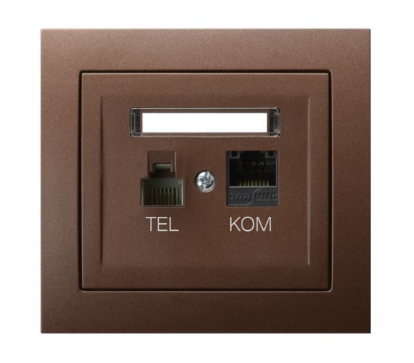 Gniazdo komputerowo-telefoniczne RJ 45 kat. 5e, (8-stykowe) + RJ 11 (6-stykowe) brązowy metalik Kier GPKT-W/K/52