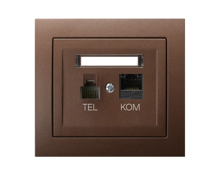 Gniazdo komputerowo-telefoniczne RJ 45 kat. 5e, (8-stykowe) + RJ 11 (6-stykowe) brązowy metalik Kier GPKT-W/K/52