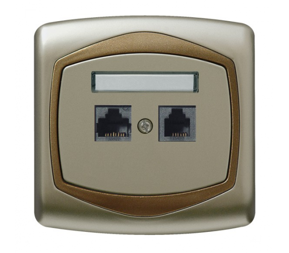 Gniazdo komputerowo-telefoniczne RJ 45 kat. 5e, (8-stykowe) + RJ 11 (4-stykowe) satyna/złoto Ton GPKT-C/F/16/20
