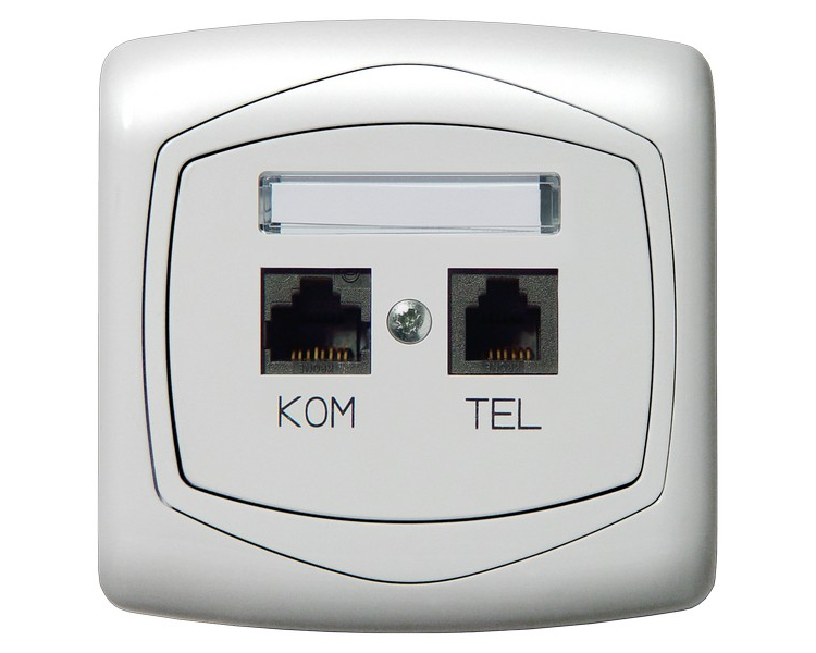 Gniazdo komputerowo-telefoniczne RJ 45 kat. 5e, (8-stykowe) + RJ 11 (4-stykowe) biały Ton color system GPKT-C/F/m/00