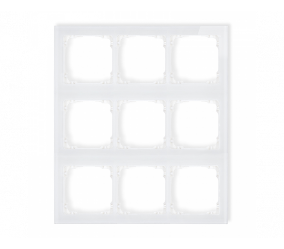 Ramka modułowa 9 krotna (3 poziom, 3 pion) - efekt szkła (ramka biała, spód biała), Biały Karlik Deco 0-0-DRSM-3x3