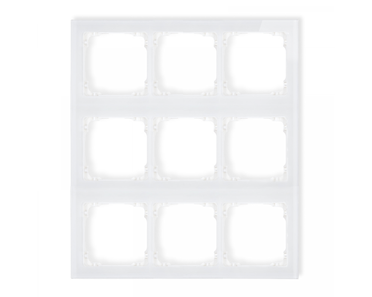 Ramka modułowa 9 krotna (3 poziom, 3 pion) - efekt szkła (ramka biała, spód biała), Biały Karlik Deco 0-0-DRSM-3x3