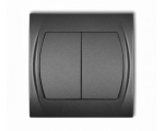 Łącznik pojedynczy ze schodowym (dwa klawisze bez piktogramów, wspólne zasilanie), Grafitowy Karlik Logo 11LWP-10.11