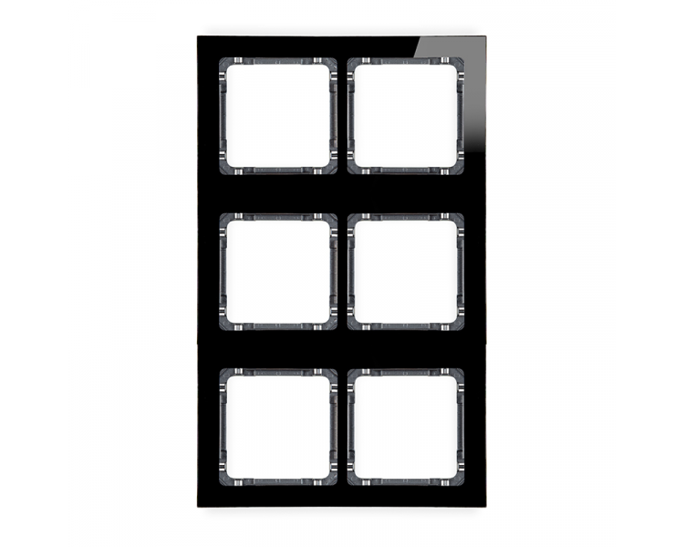 Ramka modułowa 6 krotna (2 poziom, 3 pion) - efekt szkła (ramka czarna, spód grafitowy), Czarny Karlik Deco 12-11-DRSM-2x3