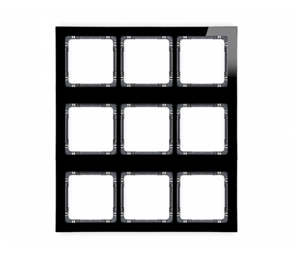 Ramka modułowa 9 krotna (3 poziom, 3 pion) - efekt szkła (ramka czarna, spód grafitowy), Czarny Karlik Deco 12-11-DRSM-3x3