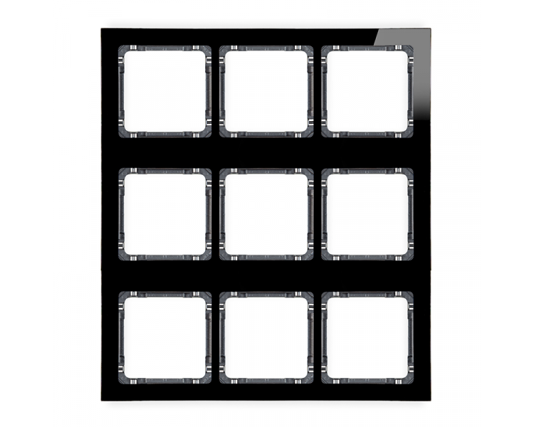 Ramka modułowa 9 krotna (3 poziom, 3 pion) - efekt szkła (ramka czarna, spód grafitowy), Czarny Karlik Deco 12-11-DRSM-3x3