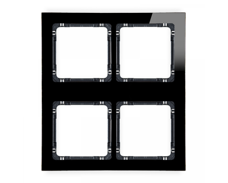 Ramka modułowa 4 krotna (2 poziom, 2 pion) - efekt szkła (ramka czarna, spód czarny), Czarny Karlik Deco 12-12-DRSM-2x2