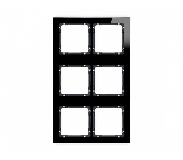 Ramka modułowa 6 krotna (2 poziom, 3 pion) - efekt szkła (ramka czarna, spód czarny), Czarny Karlik Deco 12-12-DRSM-2x3