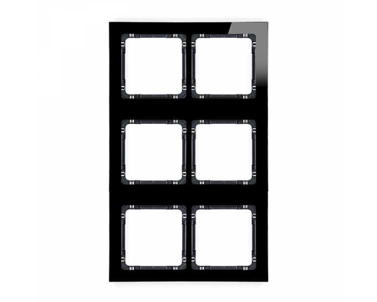 Ramka modułowa 6 krotna (2 poziom, 3 pion) - efekt szkła (ramka czarna, spód czarny), Czarny Karlik Deco 12-12-DRSM-2x3