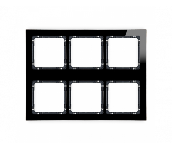 Ramka modułowa 6 krotna (3 poziom, 2 pion) - efekt szkła (ramka czarna, spód czarny), Czarny Karlik Deco 12-12-DRSM-3x2