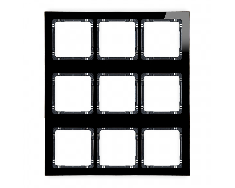 Ramka modułowa 9 krotna (3 poziom, 3 pion) - efekt szkła (ramka czarna, spód czarny), Czarny Karlik Deco 12-12-DRSM-3x3