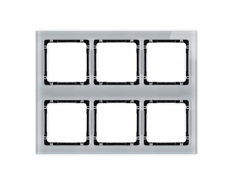 Ramka modułowa 6 krotna (3 poziom, 2 pion) - efekt szkła (ramka szara, spód czarny), Szary Karlik Deco 15-12-DRSM-3x2