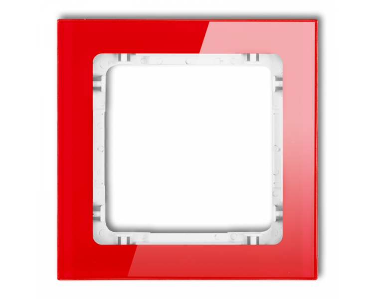 Ramka uniwersalna pojedyncza - efekt szkła (ramka: czerwona, spód: biały), Czerwony Karlik Deco 17-0-DRS-1