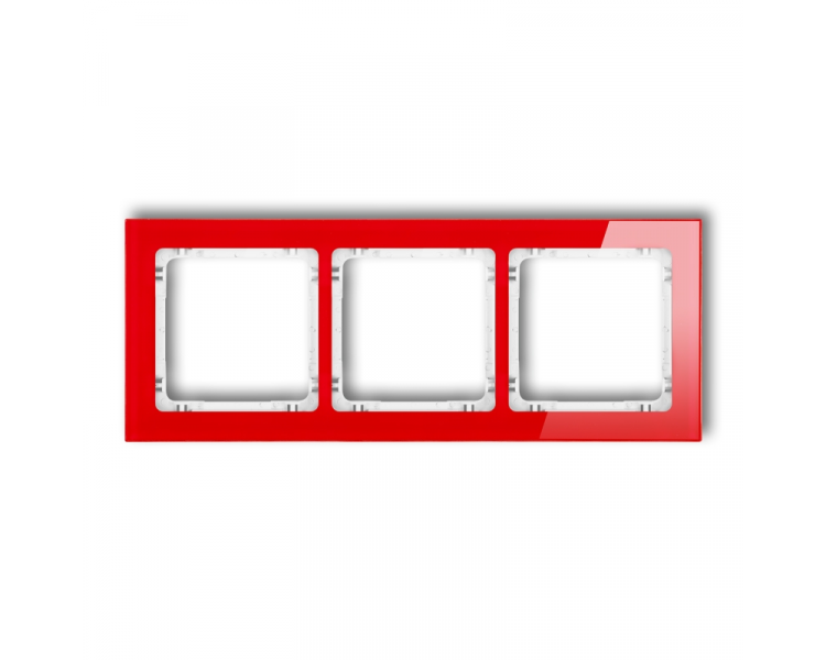 Ramka uniwersalna potrójna - efekt szkła (ramka: czerwona, spód: biały), Czerwony Karlik Deco 17-0-DRS-3