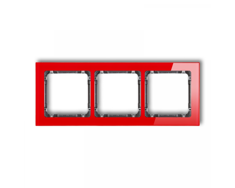 Ramka uniwersalna potrójna - efekt szkła (ramka: czerwona, spód: grafitowy), Czerwony Karlik Deco 17-11-DRS-3