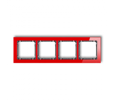 Ramka uniwersalna poczwórna - efekt szkła (ramka: czerwona, spód: grafitowy), Czerwony Karlik Deco 17-11-DRS-4
