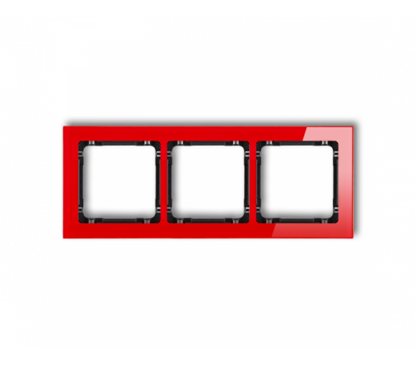 Ramka uniwersalna potrójna - efekt szkła (ramka: czerwona, spód: czarny), Czerwony Karlik Deco 17-12-DRS-3