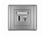Gniazdo pojedyncze HDMI 2.0 + gniazdo komp. poj. 1xRJ45, kat. 5e, 8-stykowe, Srebrny Metalik Karlik Flexi 7FGHK