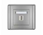 Gniazdo pojedyncze USB A-A 3.0, Srebrny Metalik Karlik Flexi 7FGUSB-5