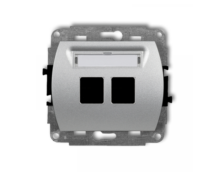 Gniazdo multimedialne podwójne bez modułu (standard Keystone), Srebrny Metalik Karlik Trend 7GM-2P