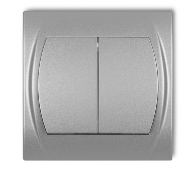 Łącznik pojedynczy ze schodowym (dwa klawisze bez piktogramów, wspólne zasilanie), Srebrny Metalik Karlik Logo 7LWP-10.11