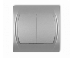 Łącznik pojedynczy ze schodowym (dwa klawisze bez piktogramów, wspólne zasilanie), Srebrny Metalik Karlik Logo 7LWP-10.11