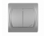 Łącznik pojedynczy ze schodowym podświetlany (wspólne zasilanie), Srebrny Metalik Karlik Logo 7LWP-10L.1