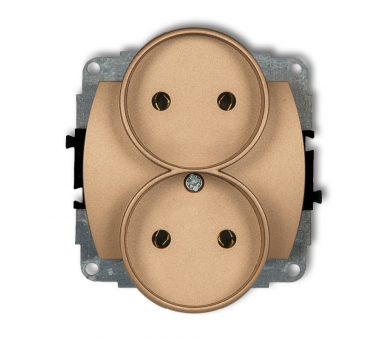 Gniazdo podwójne do ramki poziomej bez uziemienia 2x2P (przesłony torów prądowych), Złoty Metalik Karlik Trend 8GPR-2p