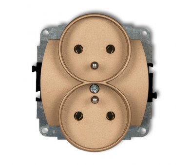 Gniazdo podwójne do ramki poziomej z uziemieniem 2x(2P+Z) (przesłony torów prądowych), Złoty Metalik Karlik Trend 8GPR-2zp