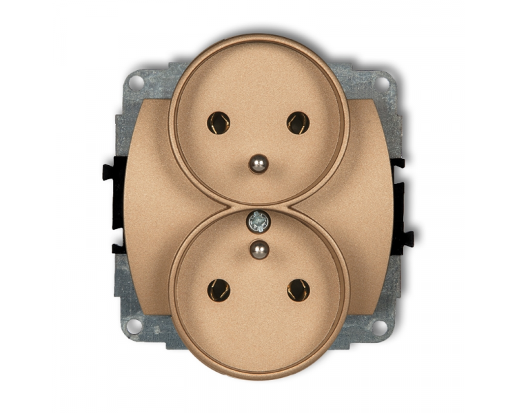 Gniazdo podwójne do ramki poziomej z uziemieniem 2x(2P+Z) (przesłony torów prądowych), Złoty Metalik Karlik Trend 8GPR-2zp