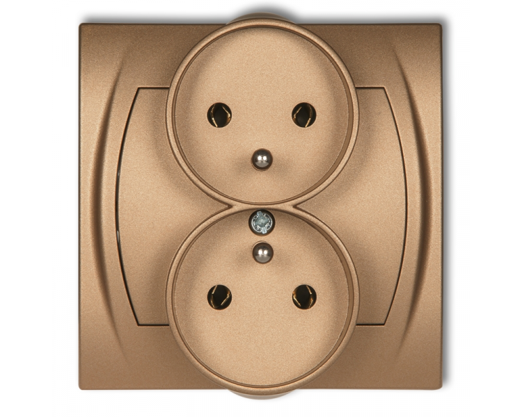 Gniazdo podwójne do ramki poziomej z uziemieniem 2x(2P+Z) (bez przesłon torów prądowych), Złoty Metalik Karlik Logo 8LGPR-2z