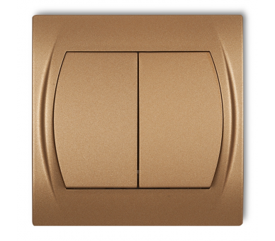 Łącznik pojedynczy ze schodowym (dwa klawisze bez piktogramów, wspólne zasilanie), Złoty Metalik Karlik Logo 8LWP-10.11