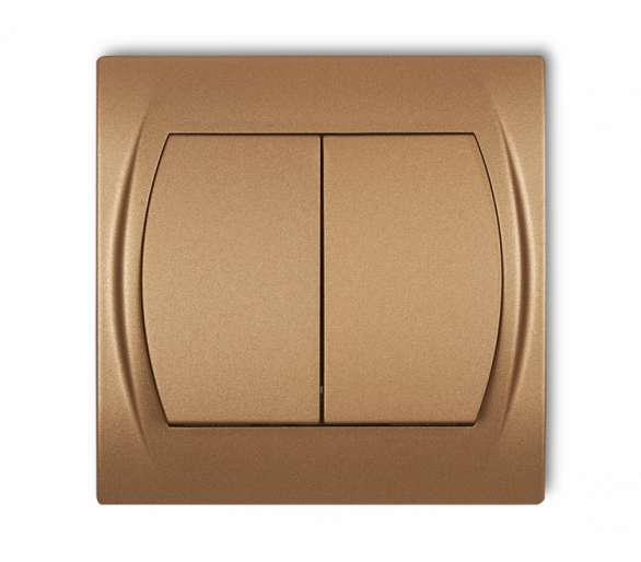 Łącznik pojedynczy ze schodowym (dwa klawisze bez piktogramów, wspólne zasilanie), Złoty Metalik Karlik Logo 8LWP-10.11