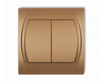 Łącznik zwierny, świecznikowy (dwa klawisze bez piktogramów, wspólne zasilanie), Złoty Metalik Karlik Logo 8LWP-44.1
