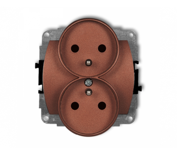 Gniazdo podwójne do ramki poziomej z uziemieniem 2x(2P+Z) (przesłony torów prądowych), Brązowy Metalik Karlik Trend 9GPR-2zp