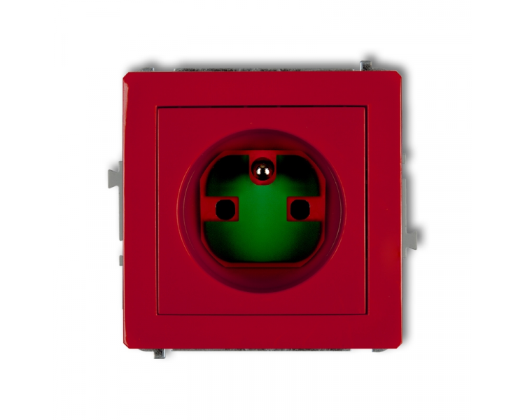 Gniazdo pojedyncze z uziemieniem 2P+Z DATA z kluczem, Czerwony Karlik Deco DGZK