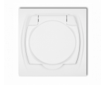 Gniazdo bryzgoszczelne z uziemieniem SCHUKO 2P+Z (klapka biała, przesłony torów prądowych), Biały Karlik Logo LGPB-1sp