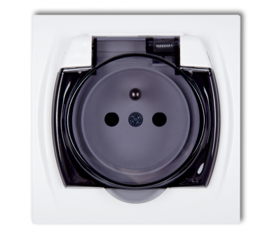 Gniazdo bryzgoszczelne z uziemieniem 2P+Z (klapka dymna, przesłony torów prądowych), Biały Karlik Logo LGPB-1zdp