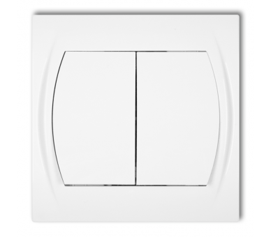 Łącznik pojedynczy ze schodowym (dwa klawisze bez piktogramów, wspólne zasilanie), Biały Karlik Logo LWP-10.11