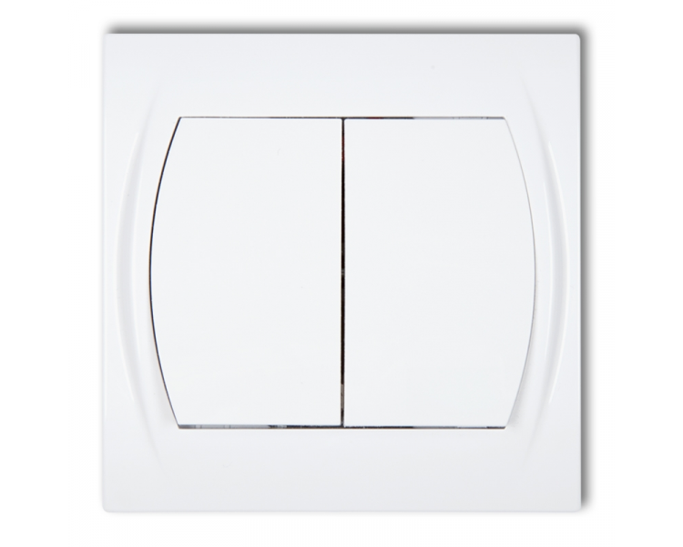 Łącznik zwierny, świecznikowy (dwa klawisze bez piktogramów, wspólne zasilanie), Biały Karlik Logo LWP-44.1