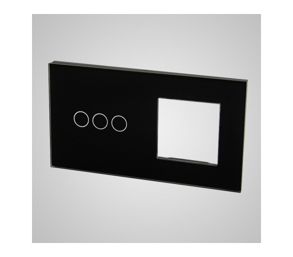 Duży panel (86x158) szklany, 1 x łącznik potrójny, 1 x ramka, czarny TM703728B