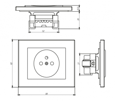 Gniazdo pojedyncze p/t 2p+Z 16A, 250V z ładowarką 2A, 5V , 2xUSB PT-16O/USB antracytowe