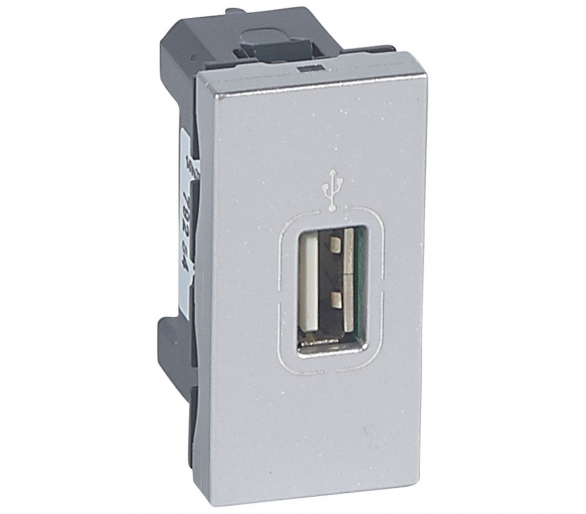 Gniazdo USB 2.0 z zaciskami śrubowymi - 1 modułowe - Aluminium MOSAIC 079284