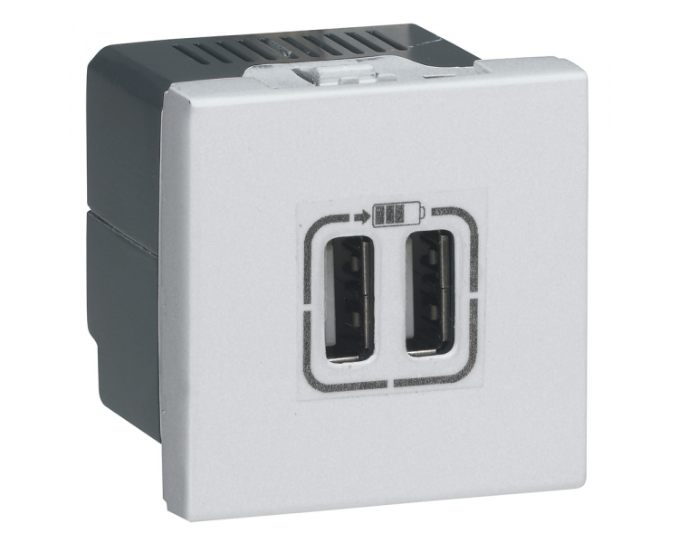 Ładowarka 2 x USB 2400 mA Typ-A + Typ-A aluminium MOSAIC 079394