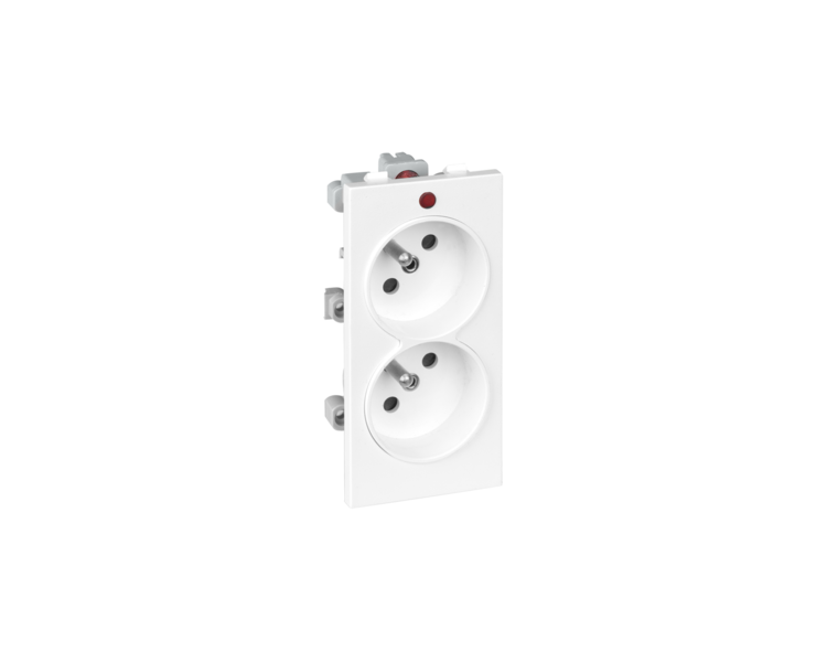 Gniazdo podwójne CIMA z bolcem uziemiającym z sygnalizacją napięcia 16A 250V zaciski śrubowe 108×52mm czysta biel S2/9