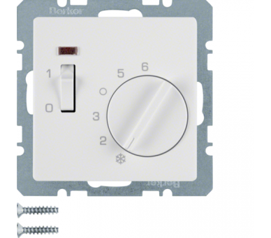 Q.x Reg. temp. pom. st. zw., el. centr., łącznikiem i diodą biały, aks Berker 20306089