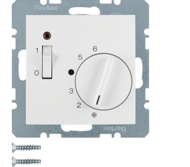 Regulator temperatury 24V z włącznikiem i diodą kontrolną biały mat Berker B.Kwadrat/B.3/B.7 20311909