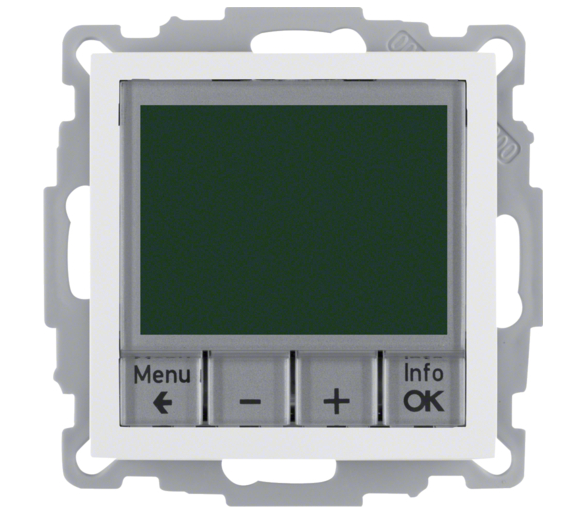 Cyfrowy regulator temperatury z wbudowanym czujnikiem biały połysk Berker B.Kwadrat/B.3/B.7 20448989