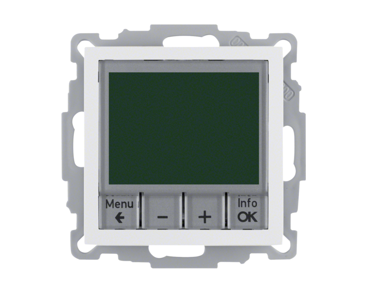 Cyfrowy regulator temperatury z wbudowanym czujnikiem biały połysk Berker B.Kwadrat/B.3/B.7 20448989